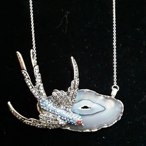 Handmade Agate Swallow Bird Necklace